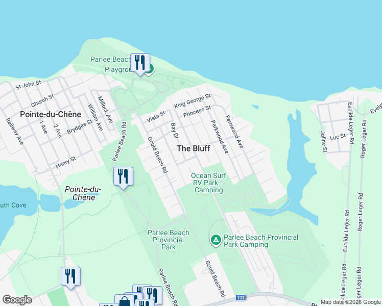 map of restaurants, bars, coffee shops, grocery stores, and more near in Pointe-du-Chêne
