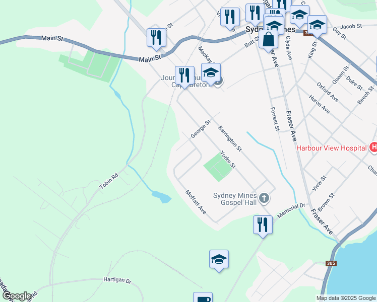 map of restaurants, bars, coffee shops, grocery stores, and more near 68 Macdonald Crescent in Sydney Mines