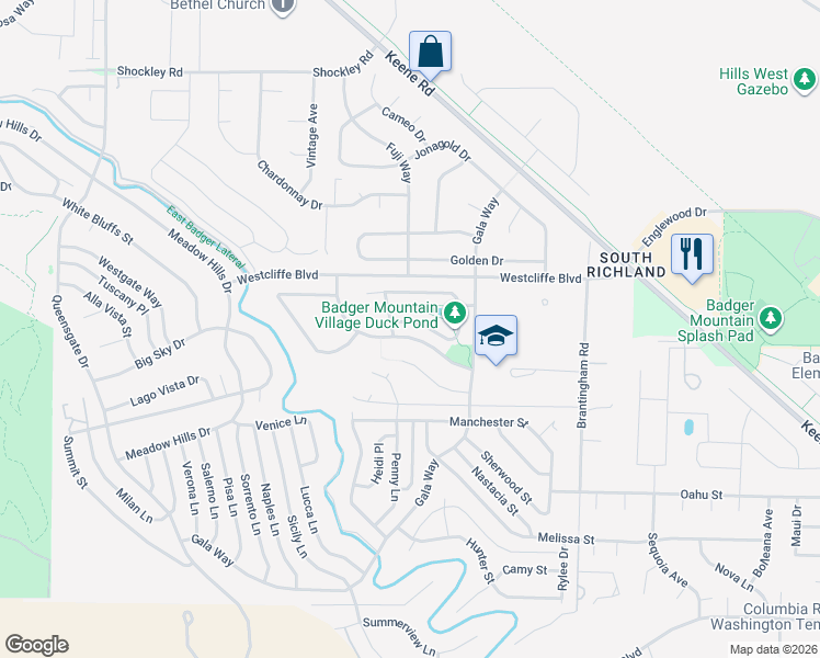 map of restaurants, bars, coffee shops, grocery stores, and more near 414 Lakerose Loop in Richland