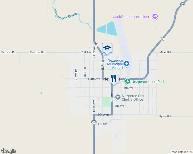 map of restaurants, bars, coffee shops, grocery stores, and more near 711 Fourth Avenue in Nezperce