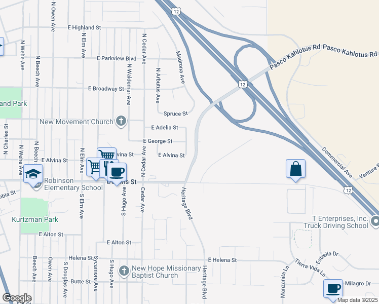map of restaurants, bars, coffee shops, grocery stores, and more near in Pasco