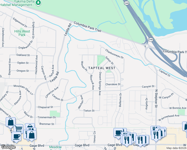 map of restaurants, bars, coffee shops, grocery stores, and more near 1436 Rimrock Avenue in Richland