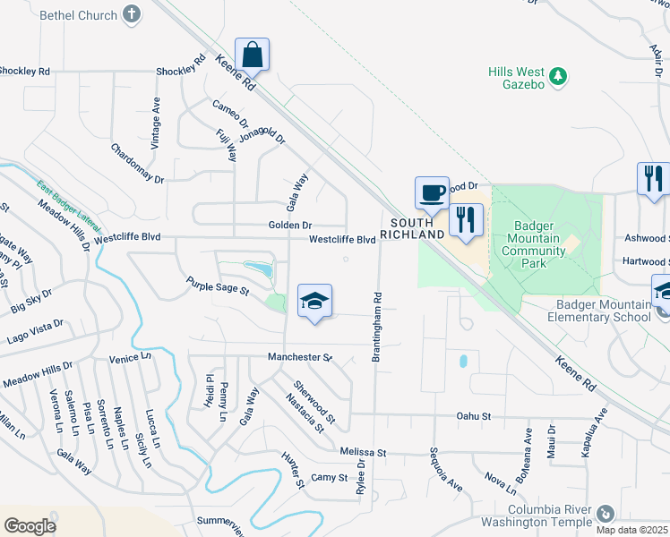 map of restaurants, bars, coffee shops, grocery stores, and more near 451 Westcliffe Boulevard in Richland