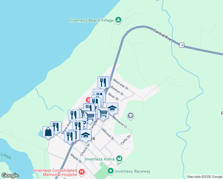 map of restaurants, bars, coffee shops, grocery stores, and more near 8 ALLAN J MEMORIAL Avenue in Inverness