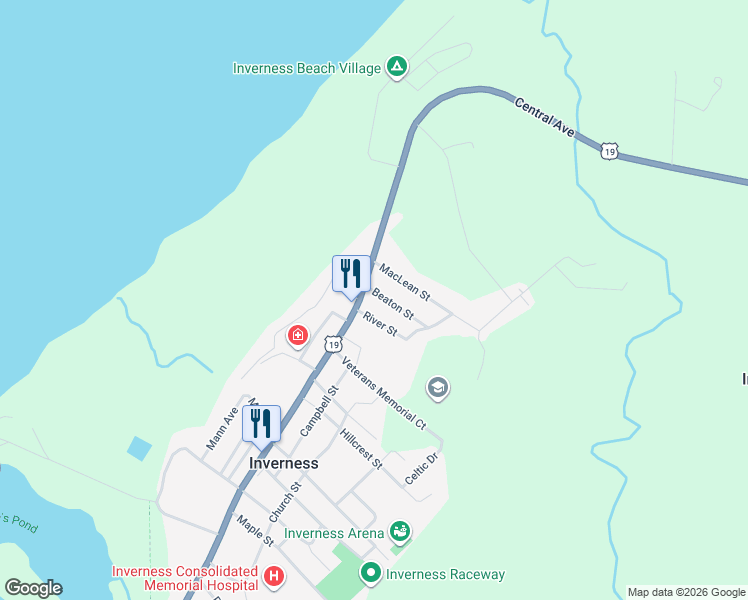 map of restaurants, bars, coffee shops, grocery stores, and more near 8 ALLAN J MEMORIAL Avenue in Inverness