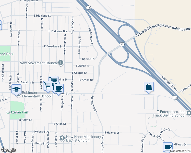 map of restaurants, bars, coffee shops, grocery stores, and more near in Pasco