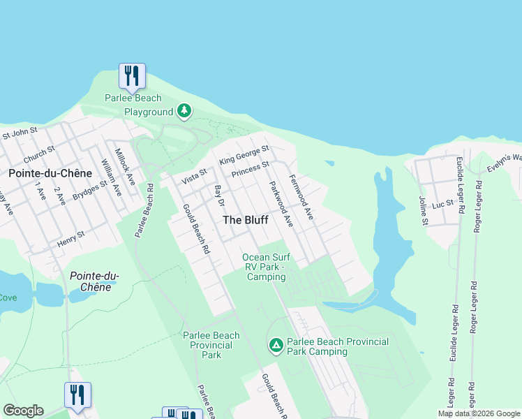 map of restaurants, bars, coffee shops, grocery stores, and more near 16 Queen Street in Shediac
