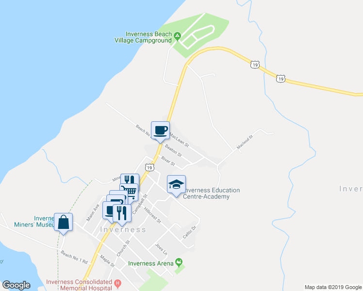 map of restaurants, bars, coffee shops, grocery stores, and more near 34 Maclean Street in Inverness