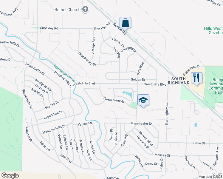 map of restaurants, bars, coffee shops, grocery stores, and more near 1431 Azalea Avenue in Richland