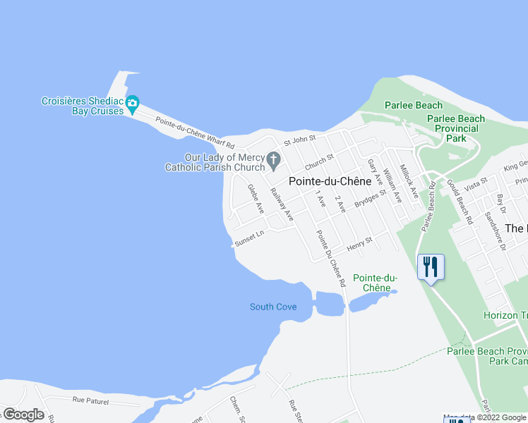 map of restaurants, bars, coffee shops, grocery stores, and more near 40 Glebe Avenue in Shediac