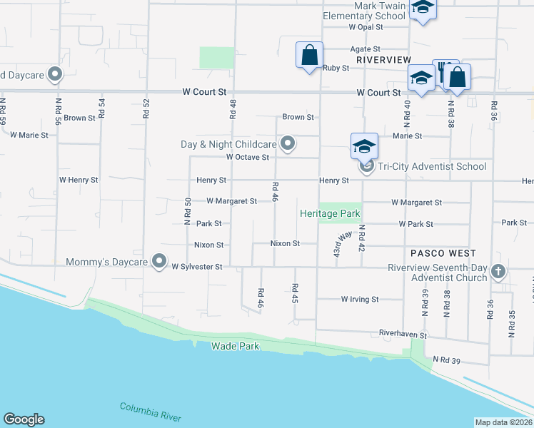 map of restaurants, bars, coffee shops, grocery stores, and more near 821 Road 47 in Pasco