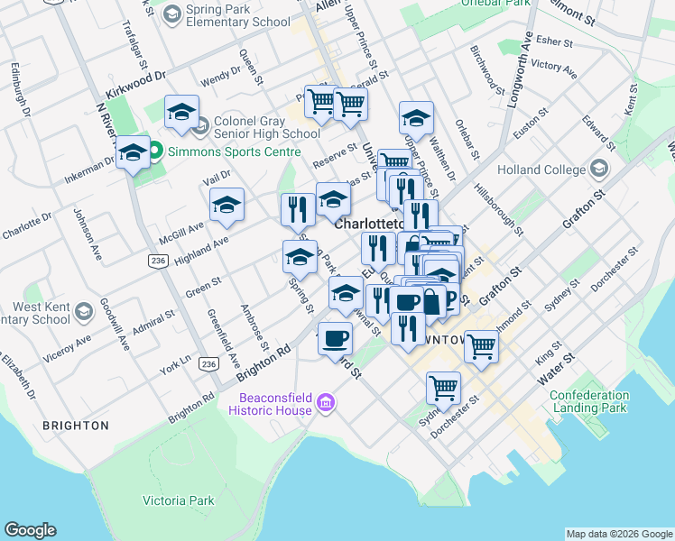 map of restaurants, bars, coffee shops, grocery stores, and more near in Charlottetown