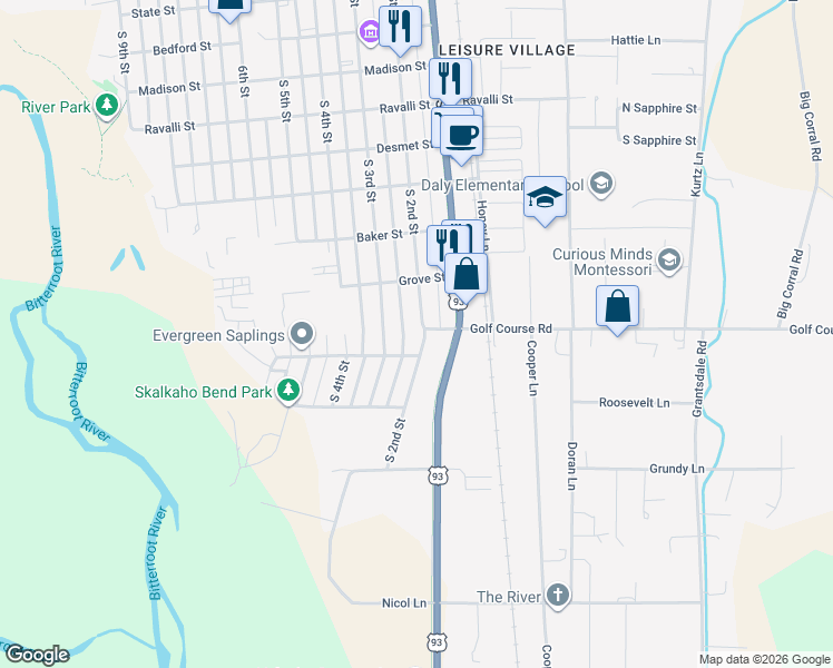 map of restaurants, bars, coffee shops, grocery stores, and more near 1001 South 2nd Street in Hamilton