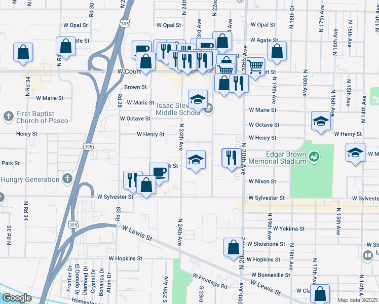 map of restaurants, bars, coffee shops, grocery stores, and more near 2201-2399 West Henry Place in Pasco