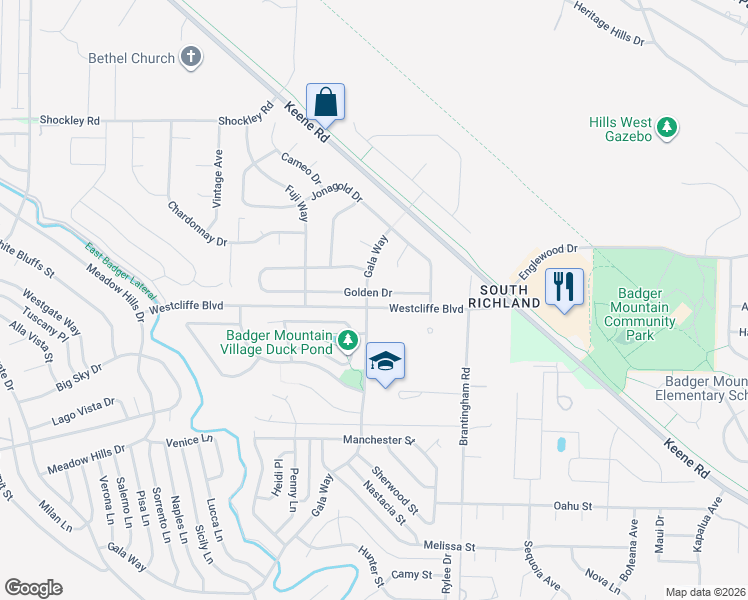 map of restaurants, bars, coffee shops, grocery stores, and more near 1381 Scarlet Place in Richland