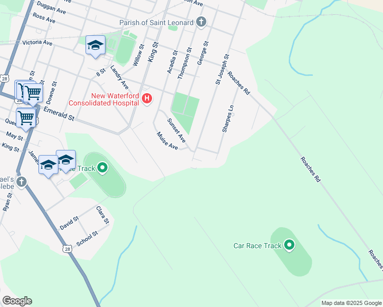 map of restaurants, bars, coffee shops, grocery stores, and more near 3162 Sunset Avenue in New Waterford