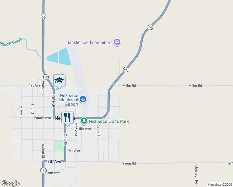 map of restaurants, bars, coffee shops, grocery stores, and more near 104 Ash Street in Nezperce