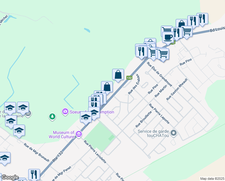 map of restaurants, bars, coffee shops, grocery stores, and more near 1549 Boulevard Louis Fréchette in Nicolet