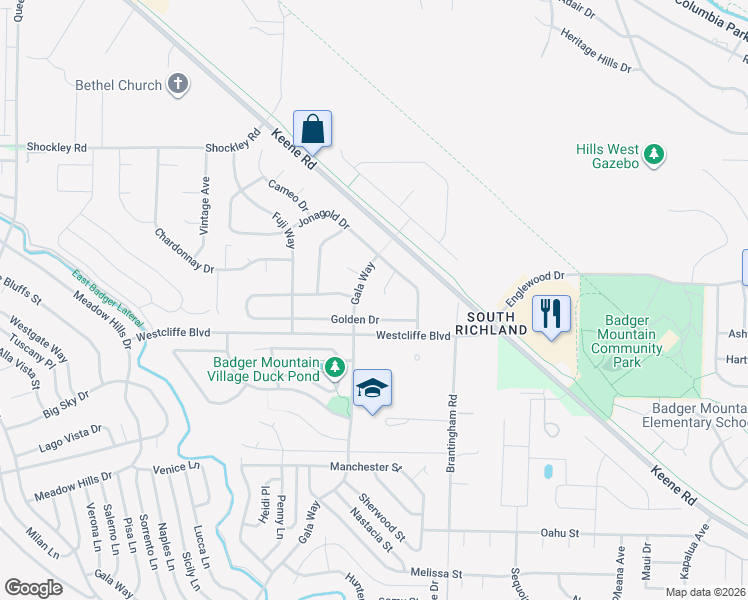 map of restaurants, bars, coffee shops, grocery stores, and more near 1381 Scarlet Place in Richland
