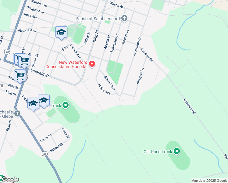 map of restaurants, bars, coffee shops, grocery stores, and more near 3162 Sunset Avenue in New Waterford