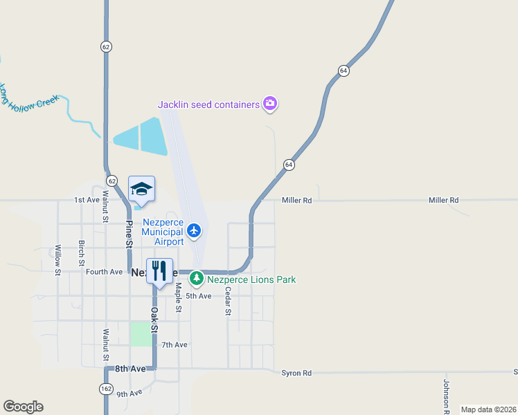 map of restaurants, bars, coffee shops, grocery stores, and more near 104 Ash Street in Nezperce