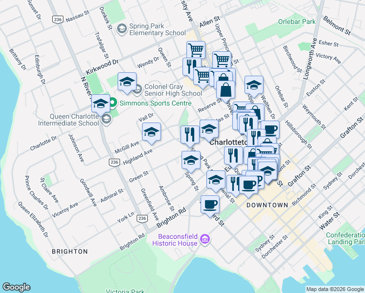 map of restaurants, bars, coffee shops, grocery stores, and more near in Charlottetown