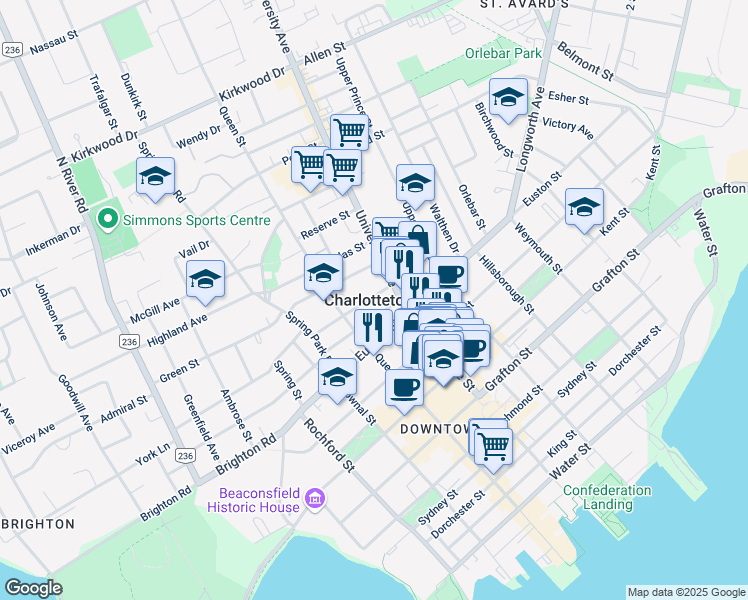 map of restaurants, bars, coffee shops, grocery stores, and more near in Charlottetown