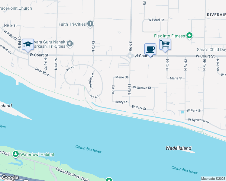 map of restaurants, bars, coffee shops, grocery stores, and more near Road 70 in Pasco