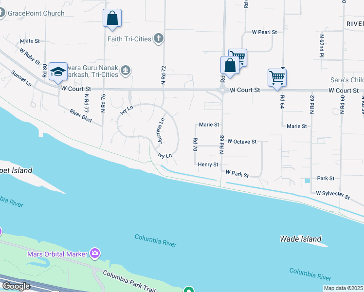 map of restaurants, bars, coffee shops, grocery stores, and more near 18 Ivy Lane in Pasco