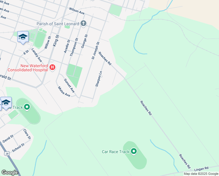 map of restaurants, bars, coffee shops, grocery stores, and more near 696 Sharpes Lane in New Waterford