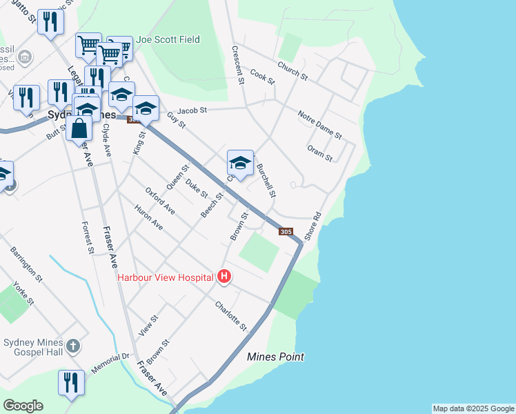map of restaurants, bars, coffee shops, grocery stores, and more near 564 Main Street in Sydney Mines