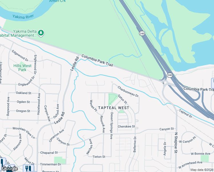 map of restaurants, bars, coffee shops, grocery stores, and more near 381 Canyon Rim Court in Richland