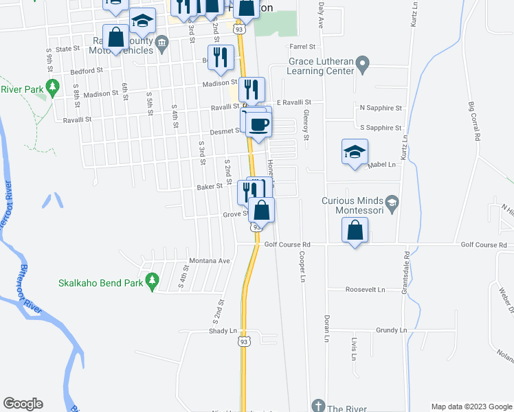 map of restaurants, bars, coffee shops, grocery stores, and more near 812 South 1st Street in Hamilton
