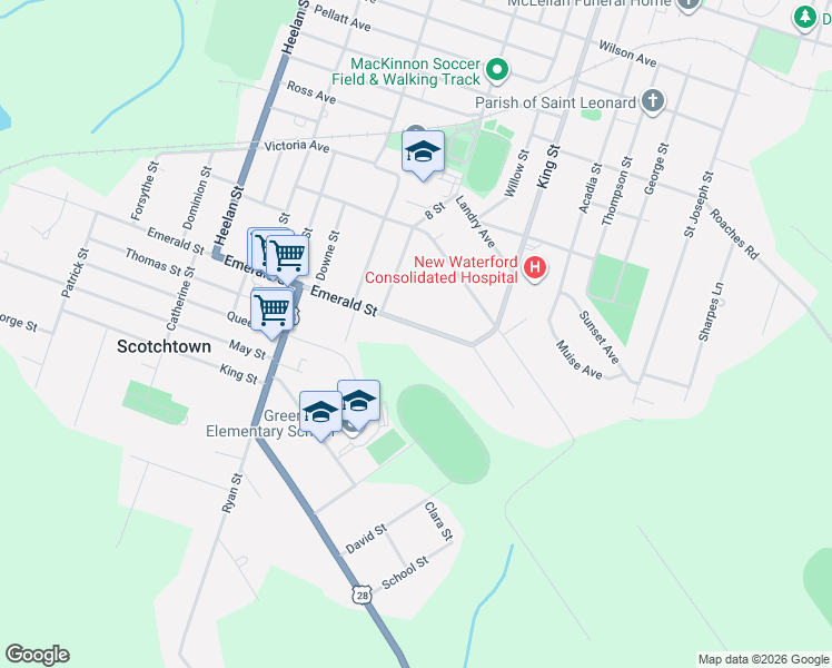 map of restaurants, bars, coffee shops, grocery stores, and more near 3362 Emerald Street in River Ryan