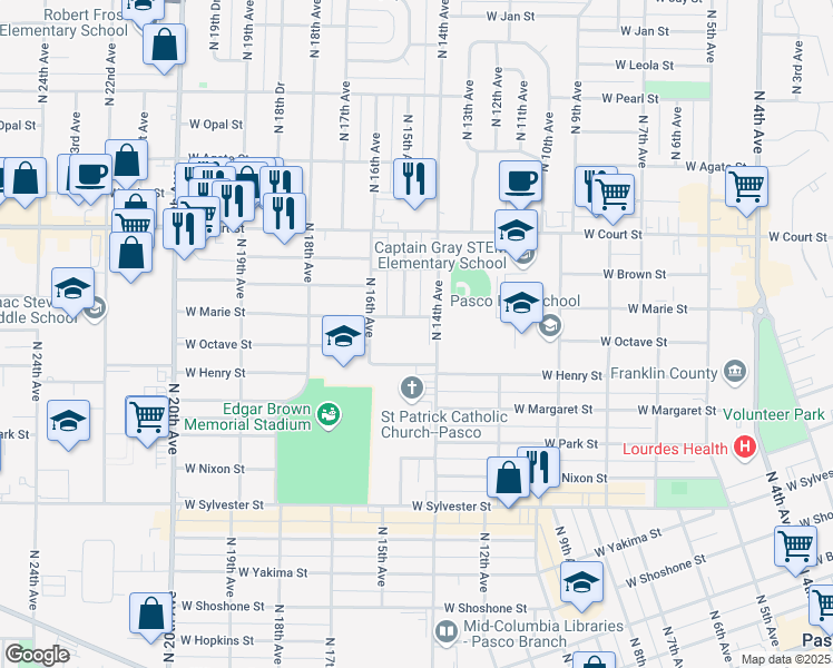 map of restaurants, bars, coffee shops, grocery stores, and more near 1400-1498 West Marie Street in Pasco