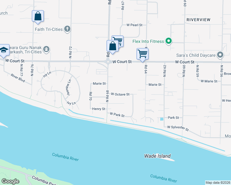 map of restaurants, bars, coffee shops, grocery stores, and more near 1205 North Road 68 in Pasco
