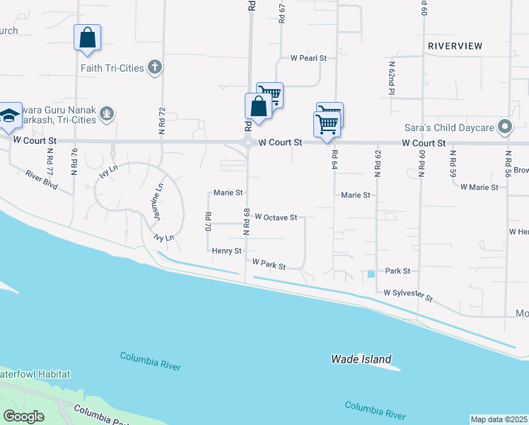 map of restaurants, bars, coffee shops, grocery stores, and more near 1205 North Road 68 in Pasco
