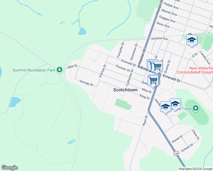 map of restaurants, bars, coffee shops, grocery stores, and more near 9 King Street in Scotchtown