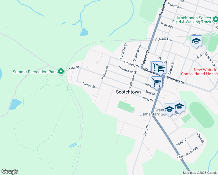map of restaurants, bars, coffee shops, grocery stores, and more near 9 King Street in Scotchtown
