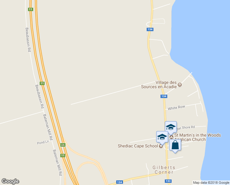 map of restaurants, bars, coffee shops, grocery stores, and more near Old Mill Road in Shediac Bridge