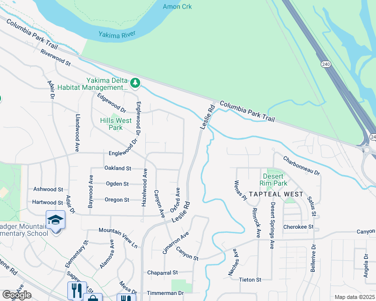 map of restaurants, bars, coffee shops, grocery stores, and more near 1206 Oxford Avenue in Richland