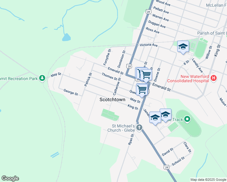 map of restaurants, bars, coffee shops, grocery stores, and more near 61 May Street in Scotchtown
