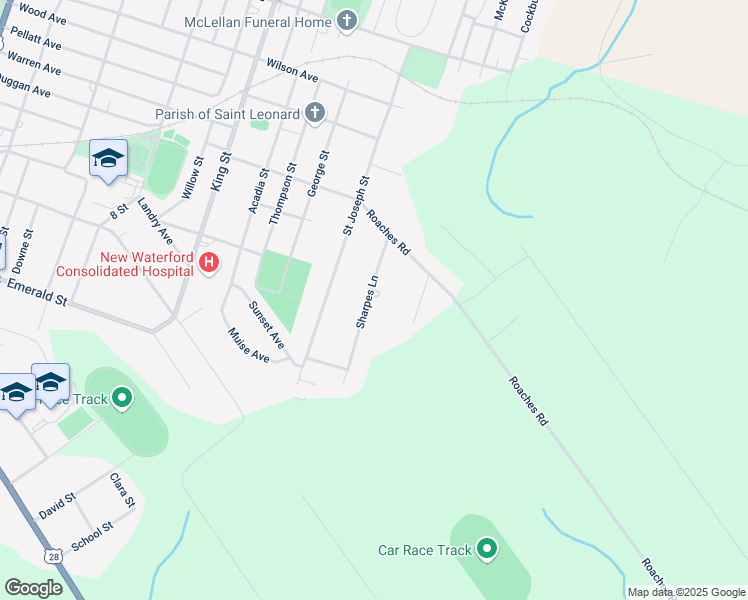 map of restaurants, bars, coffee shops, grocery stores, and more near 696 Sharpes Lane in New Waterford