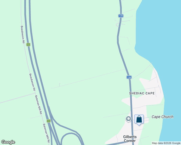 map of restaurants, bars, coffee shops, grocery stores, and more near Old Mill Road in Shediac Bridge