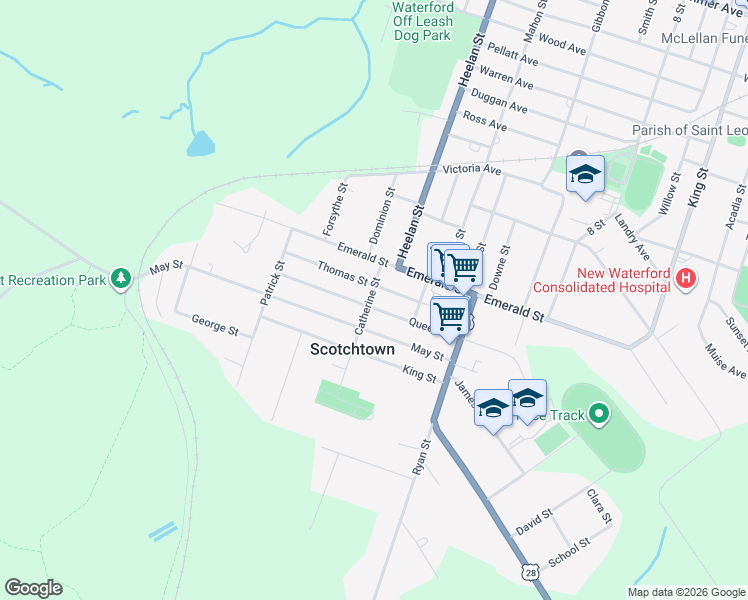 map of restaurants, bars, coffee shops, grocery stores, and more near 10 Catherine Street in Scotchtown