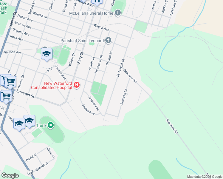 map of restaurants, bars, coffee shops, grocery stores, and more near 669 Saint Joseph Street in New Waterford