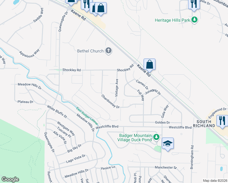 map of restaurants, bars, coffee shops, grocery stores, and more near 1271 Vintage Avenue in Richland