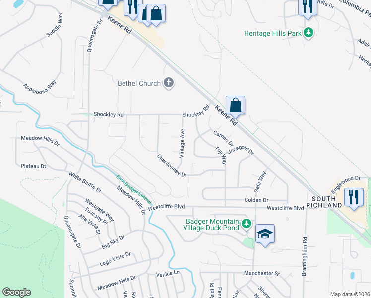 map of restaurants, bars, coffee shops, grocery stores, and more near 1271-1281 Vintage Loop in Richland