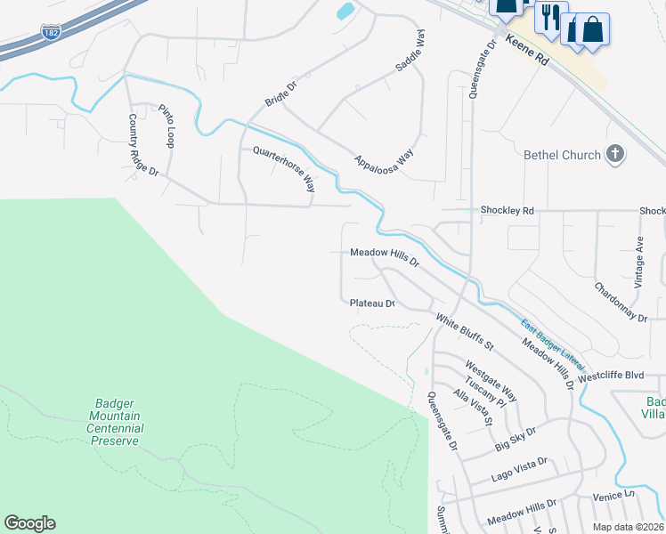 map of restaurants, bars, coffee shops, grocery stores, and more near 1221 Plateau Drive in Richland