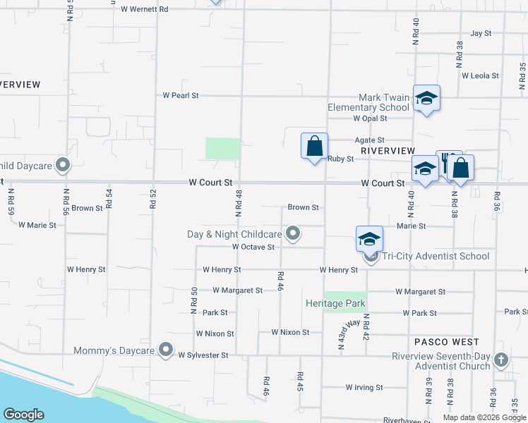 map of restaurants, bars, coffee shops, grocery stores, and more near 4620 Brown Street in Pasco